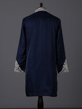 Navy blue silk aabla work festive kurta suit