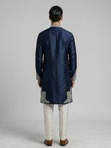 Navy blue silk aabla work festive kurta suit