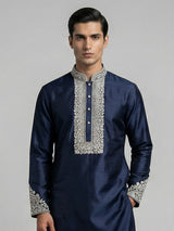 Navy blue silk aabla work festive kurta suit