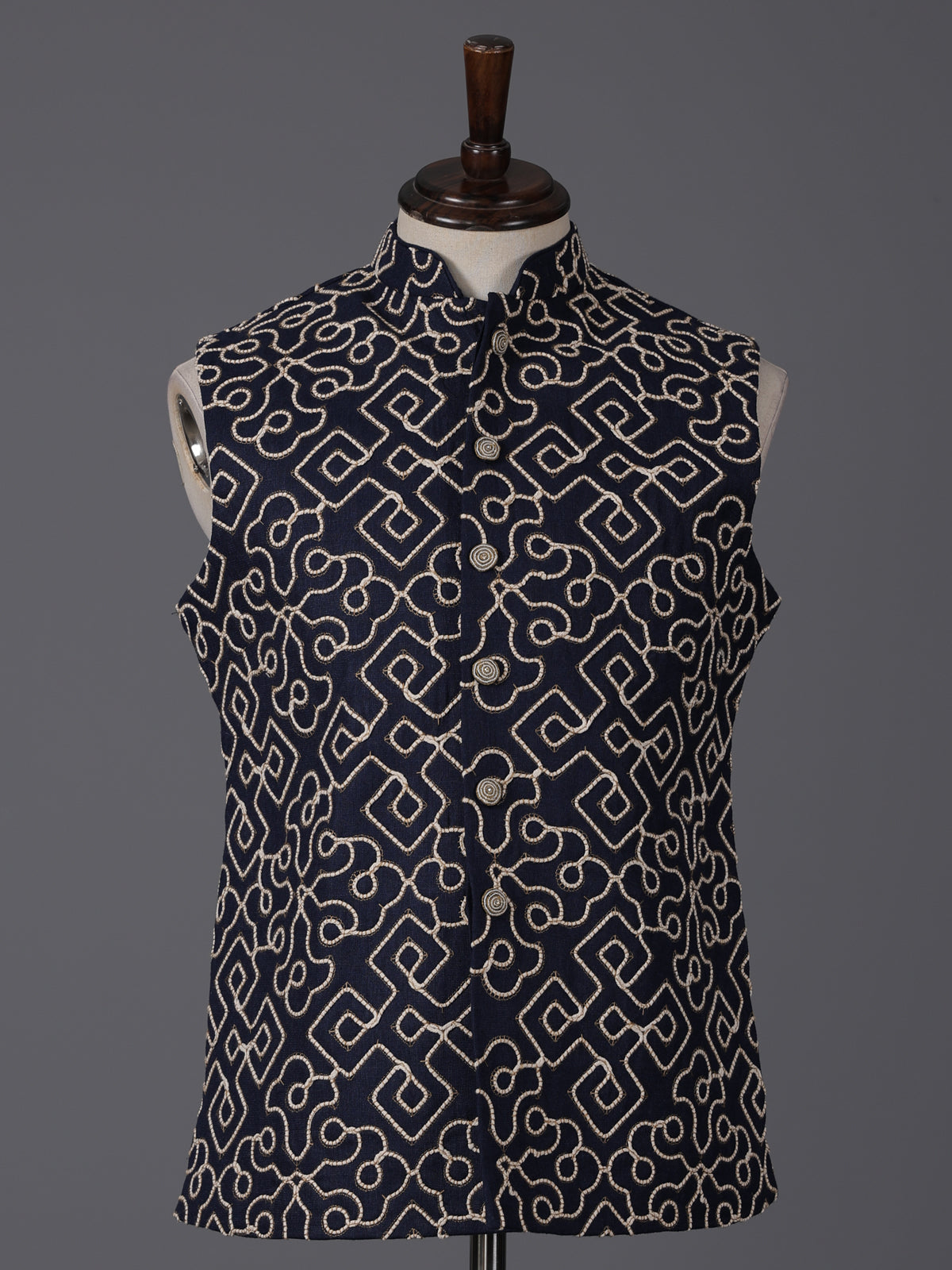 Navy blue cotton thread work wedding festive waistcoat