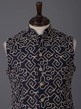 Navy blue cotton thread work wedding festive waistcoat