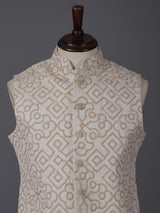 Beige cotton thread work elegant festive waistcoat