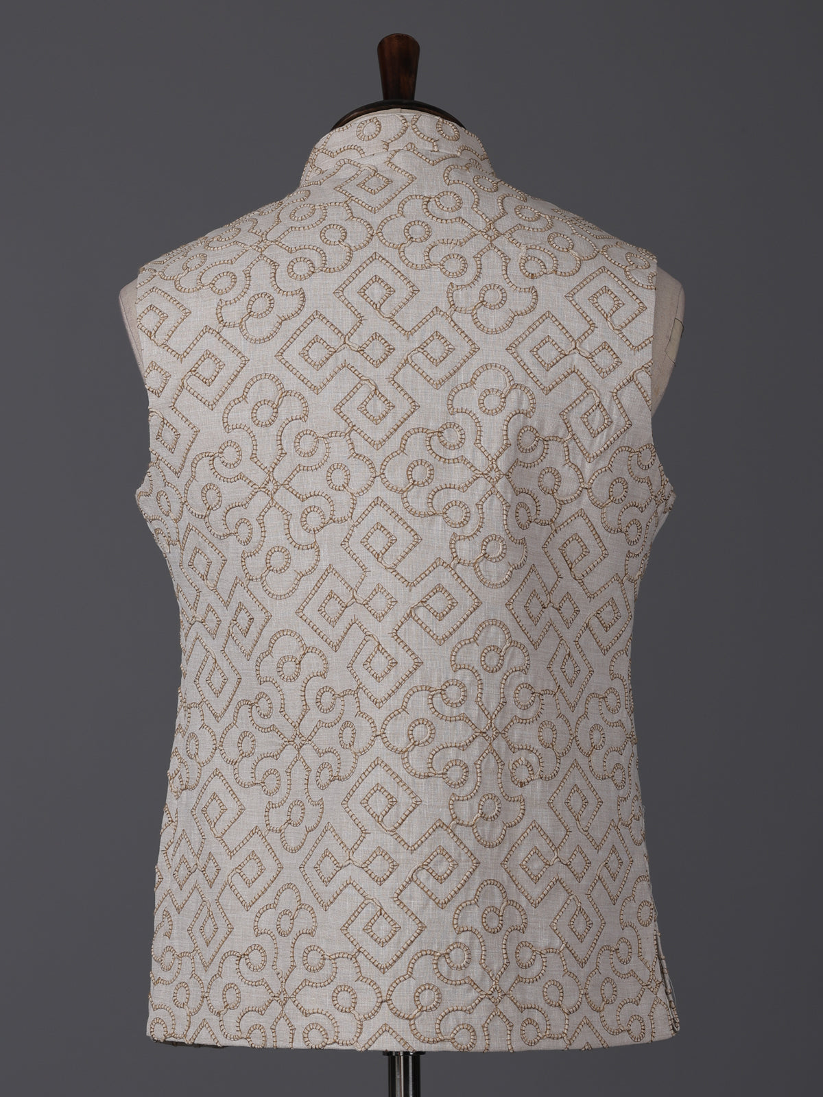 Beige cotton thread work elegant festive waistcoat