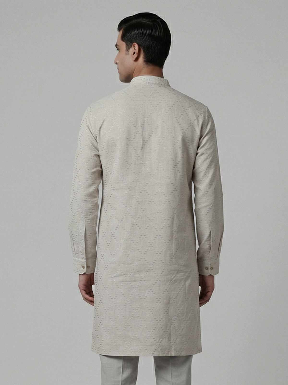 Beige cotton linen thread work festive kurta