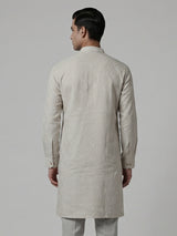 Beige cotton linen thread work festive kurta