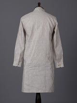 Beige cotton linen thread work festive kurta