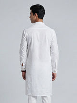 White cotton linen thread work classic festive kurta