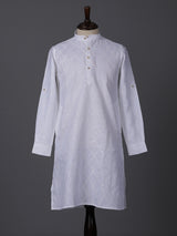 White cotton linen thread work classic festive kurta