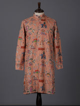 Peach silk printed thread sequins festive kurta