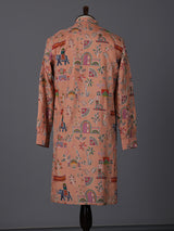 Peach silk printed thread sequins festive kurta