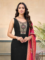 Black silk yoke style embellished festive salwar suit