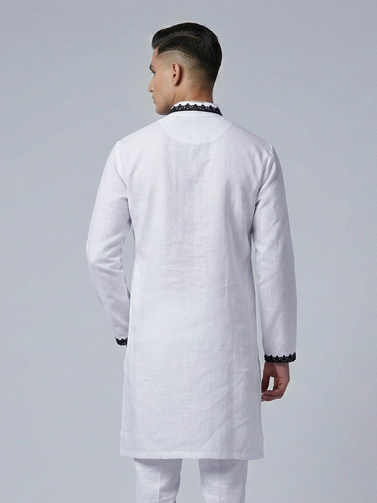 White cotton linen thread work elegant festive kurta