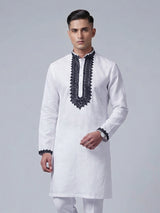 White cotton linen thread work elegant festive kurta
