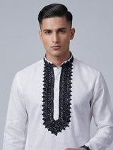 White cotton linen thread work elegant festive kurta