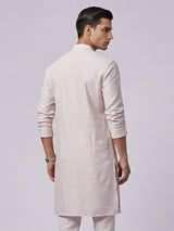 Beige cotton linen thread work wedding festive kurta