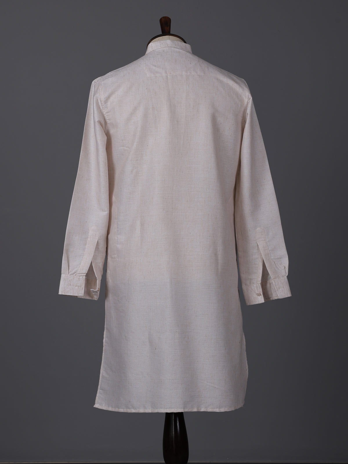 Beige cotton linen thread work wedding festive kurta