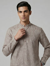 Beige cotton silk thread work wedding festive kurta