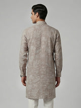 Beige cotton silk thread work wedding festive kurta