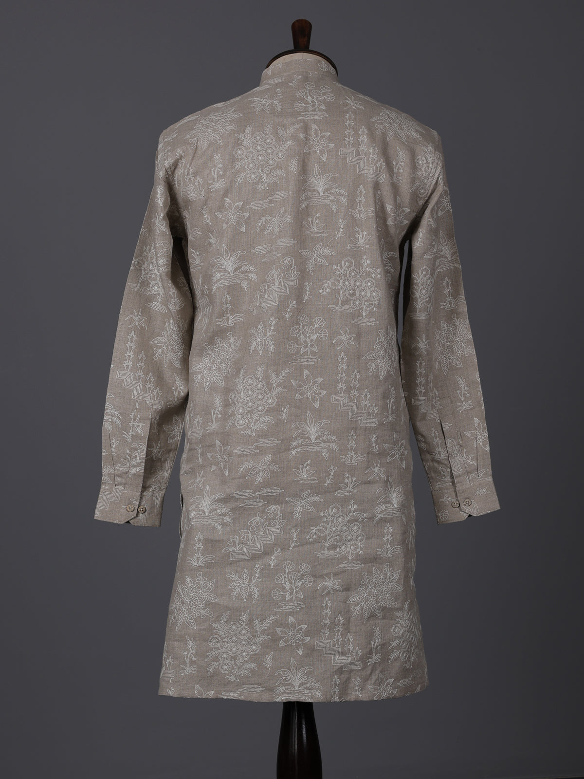 Beige cotton silk thread work wedding festive kurta