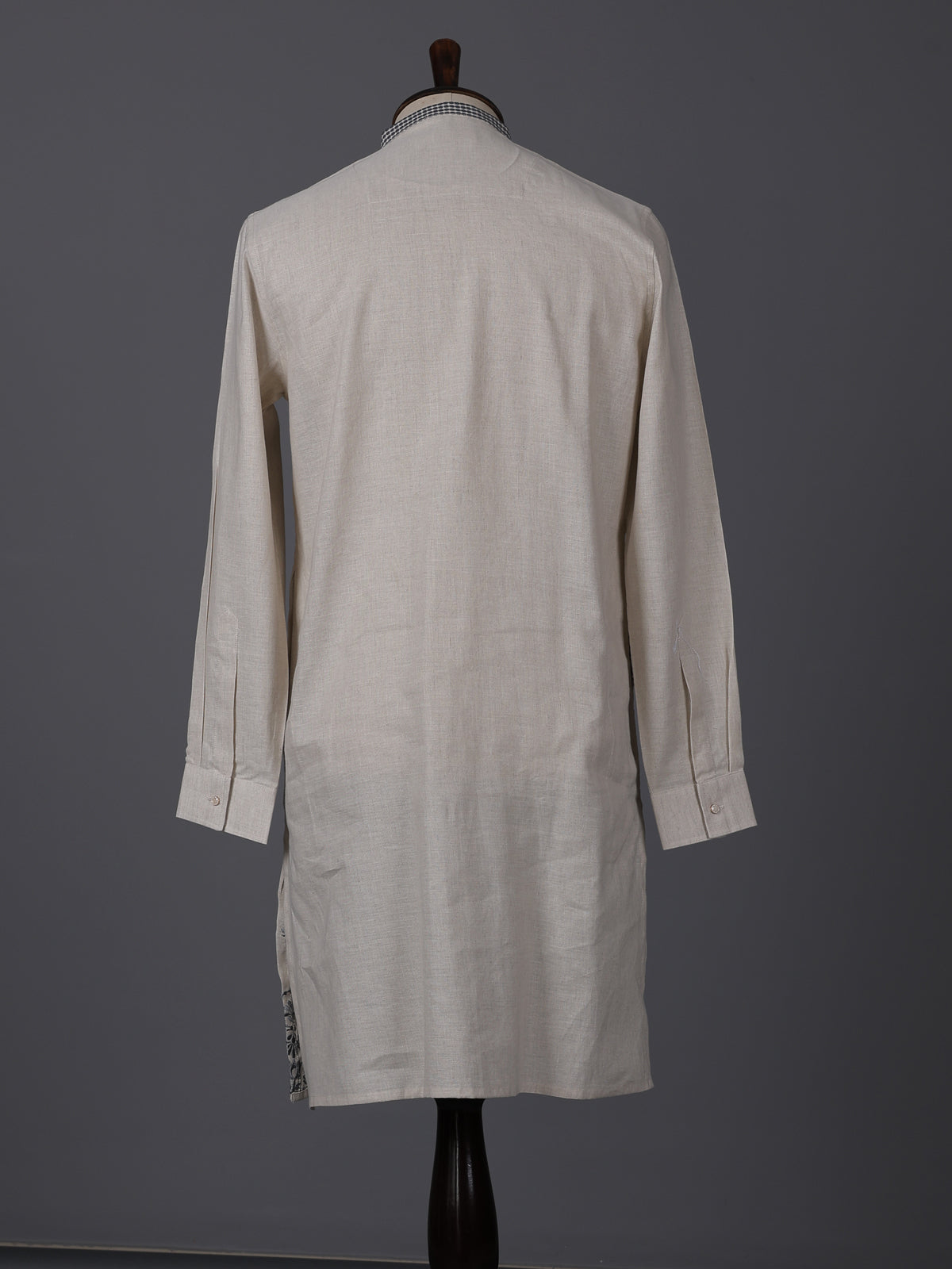 Beige linen embroidered classic wedding festive kurta