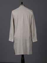 Beige linen embroidered classic wedding festive kurta