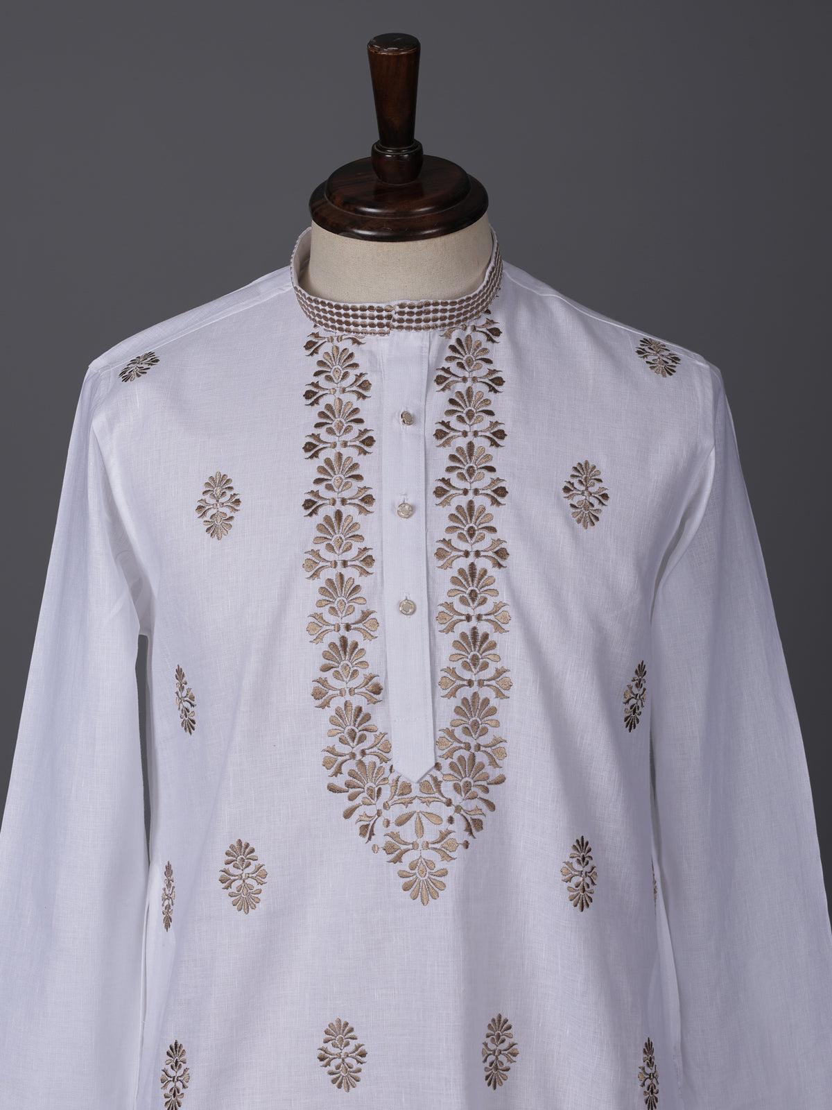 White linen embroidered elegant wedding festive kurta
