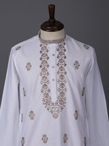 White linen embroidered elegant wedding festive kurta