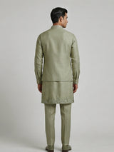 Dusty pista green embroidered festive waistcoat set in silk