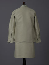 Dusty pista green embroidered festive waistcoat set in silk