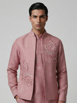 Onion pink silk resham work wedding waistcoat set