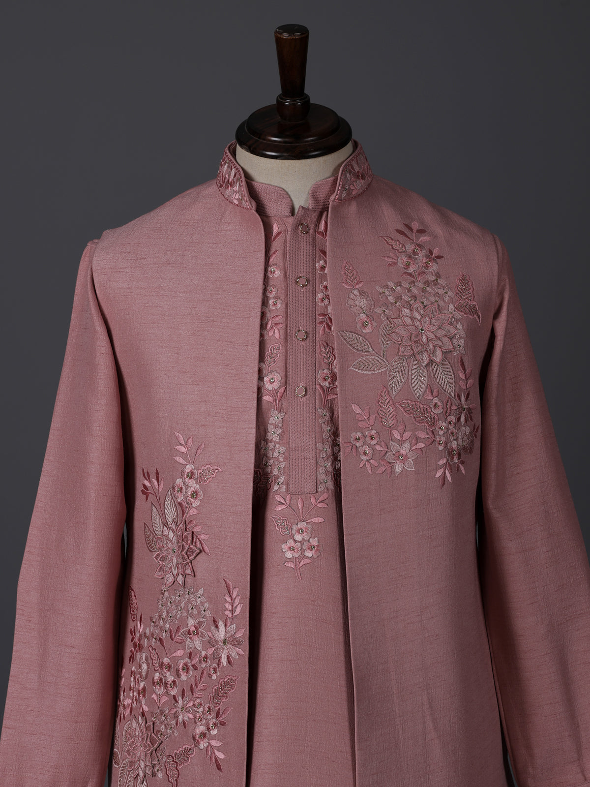 Onion pink silk resham work wedding waistcoat set
