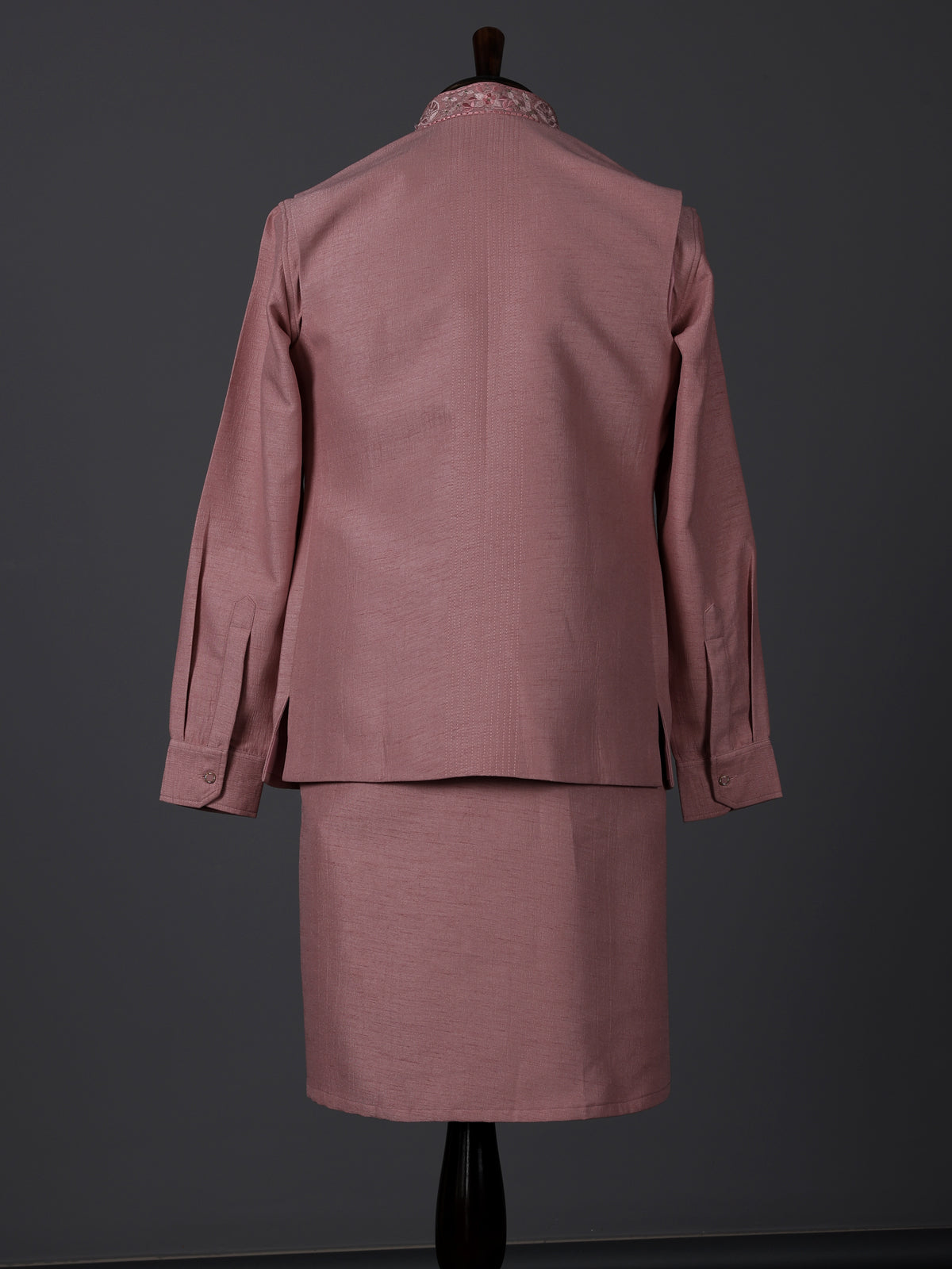 Onion pink silk resham work wedding waistcoat set