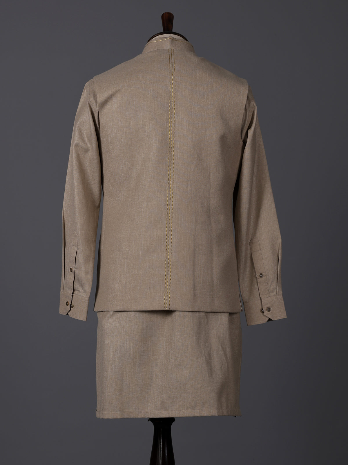 Beige linen zardosi embellished festive waistcoat set