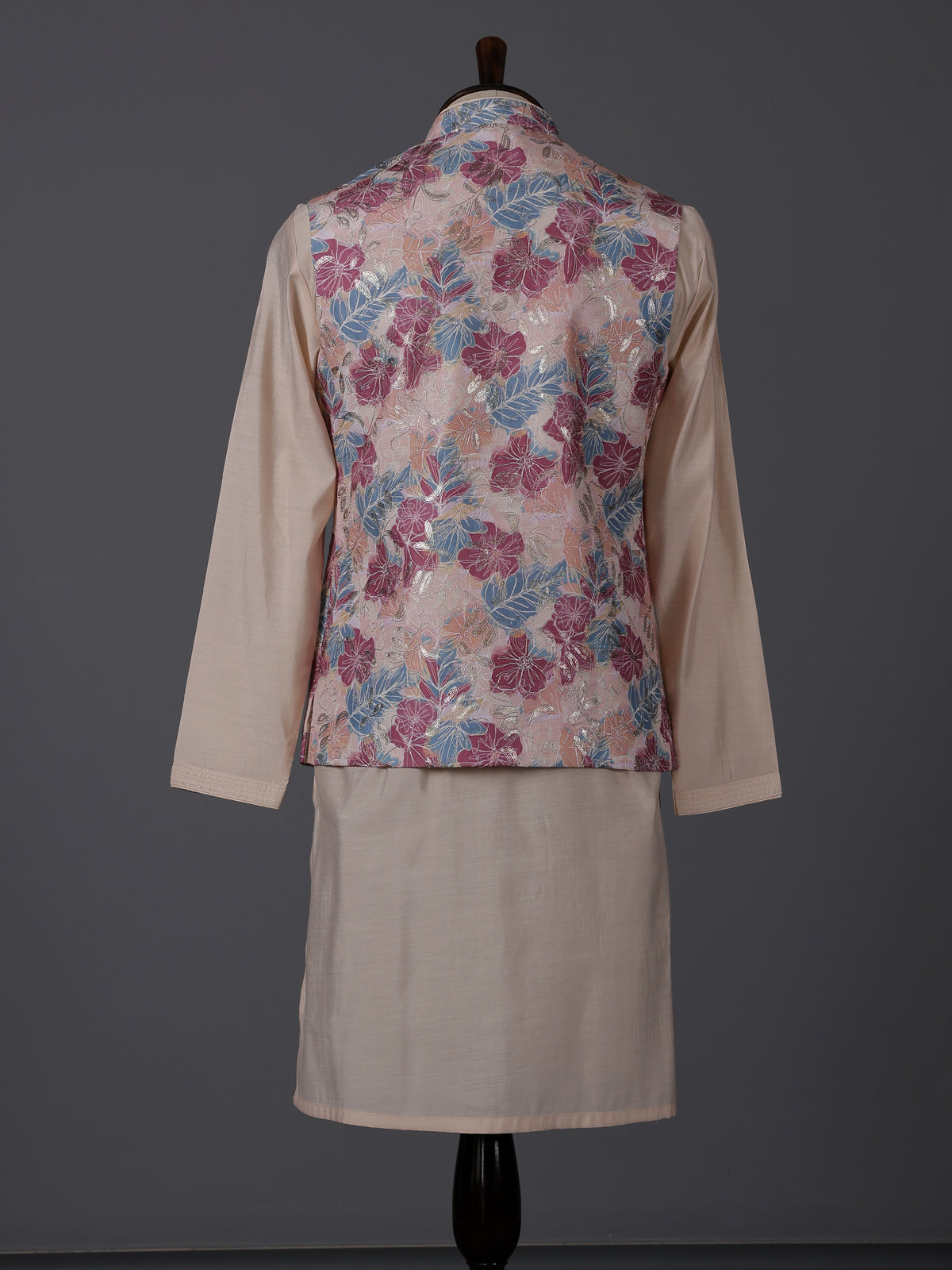 Multicolor silk printed resham festive waistcoat set