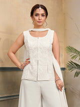 White georgette embellished sleeveless festive salwar suit