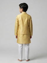 Yellow silk embroidered festive waistcoat set