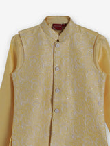Yellow silk embroidered festive waistcoat set