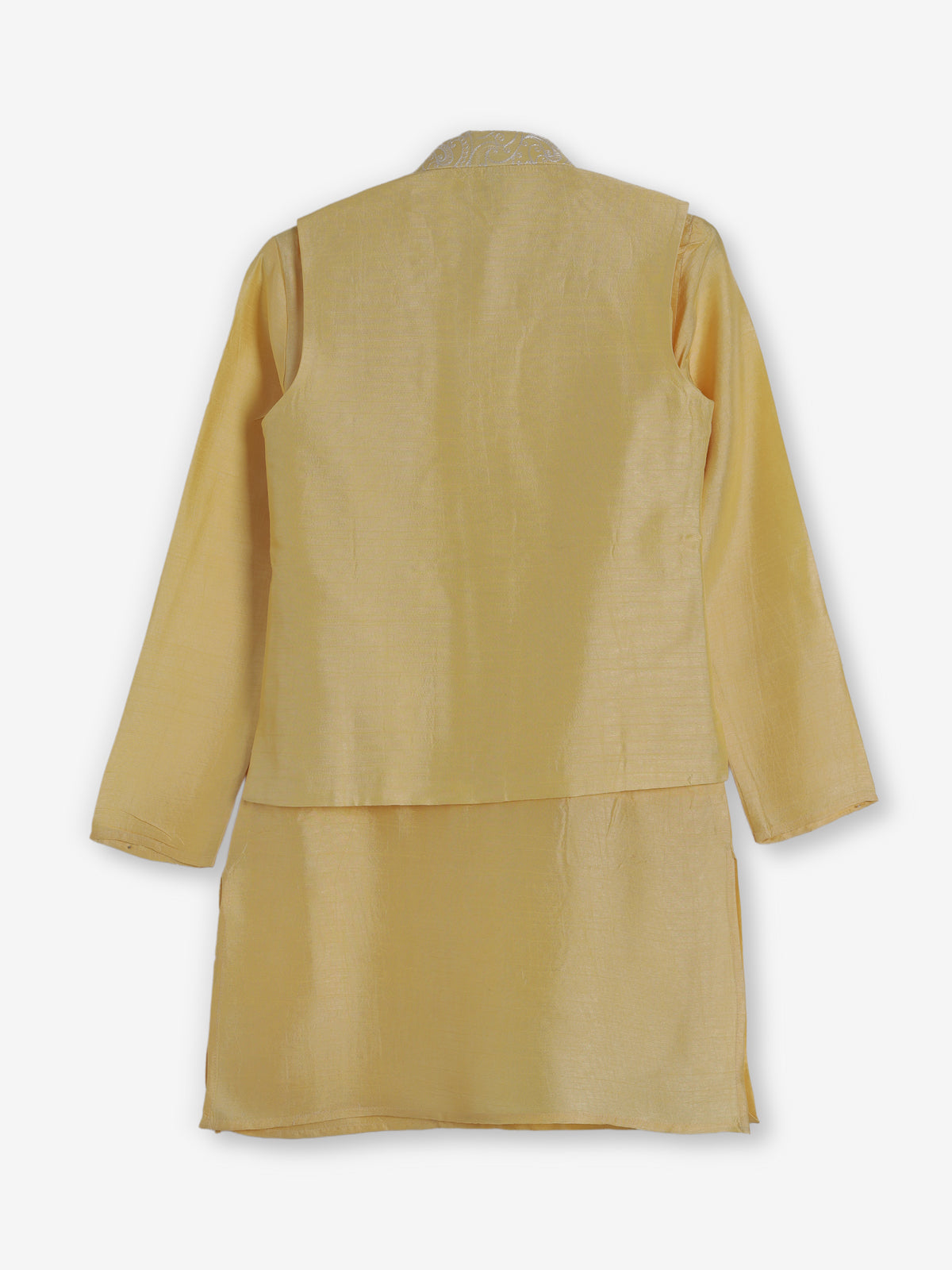 Yellow silk embroidered festive waistcoat set