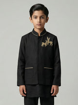 Black silk festive wear boys waistcoat set