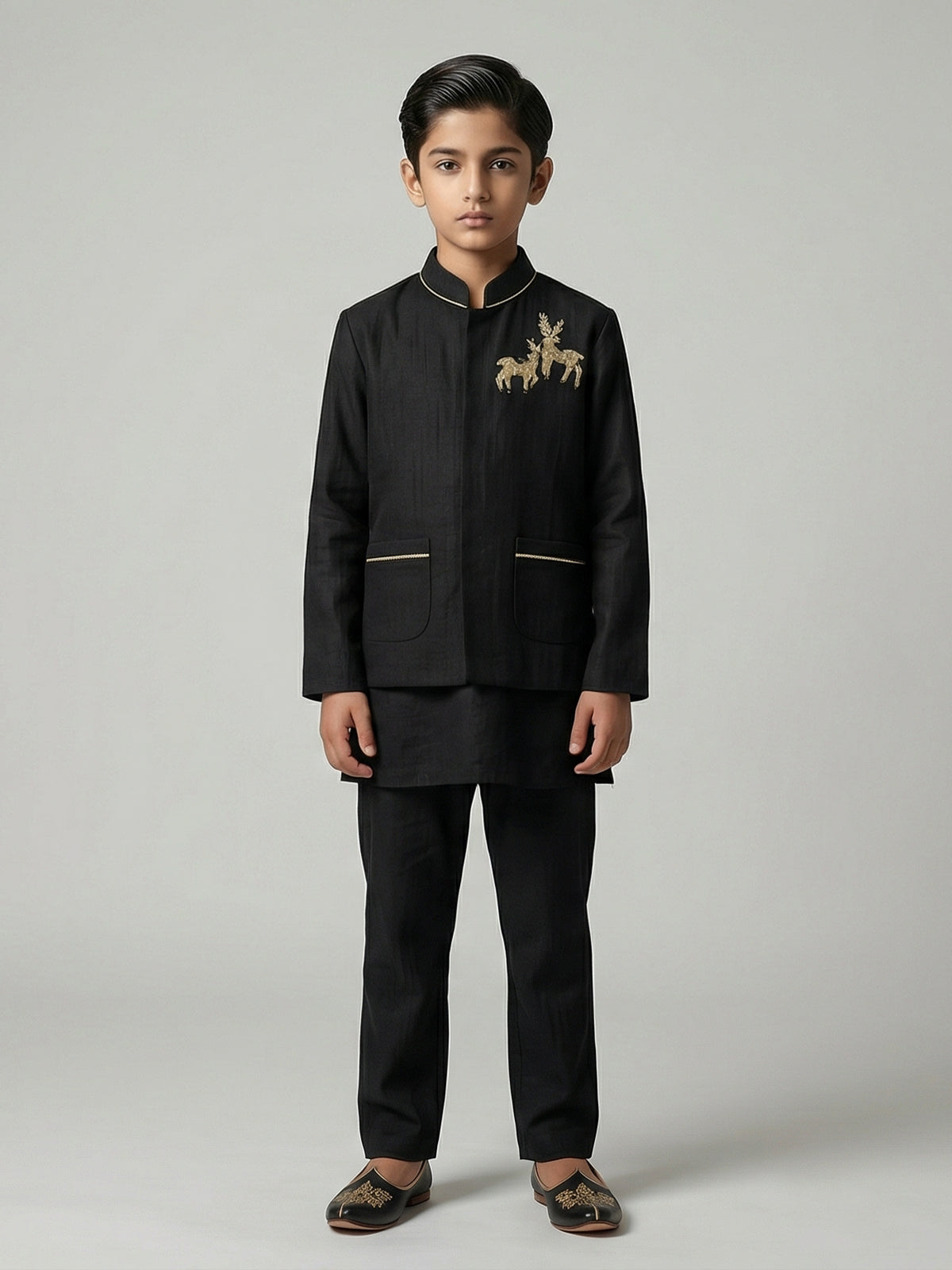 Black silk festive wear boys waistcoat set
