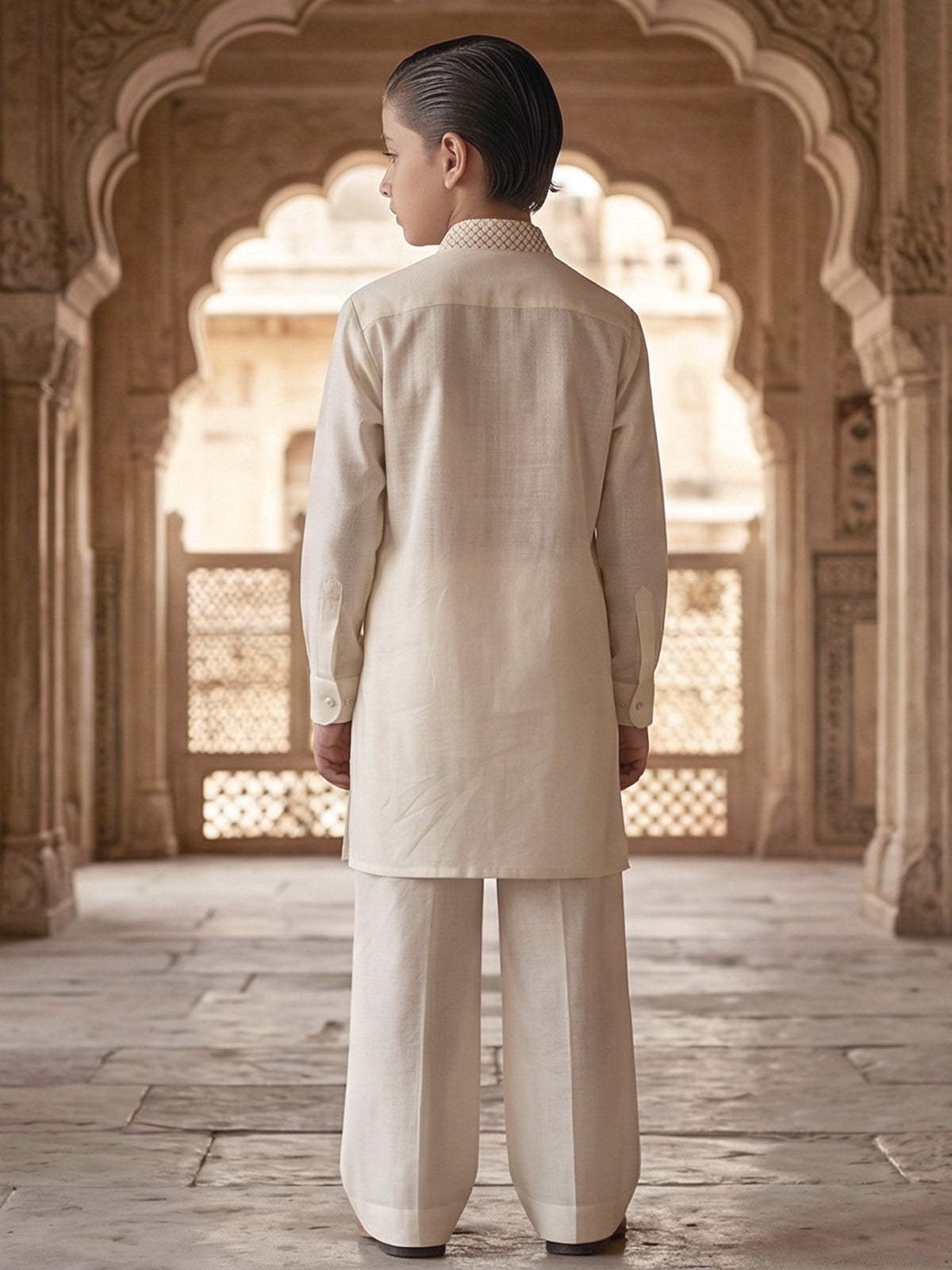 Cream cotton linen festive eid pathani suit