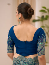 Rama green satin chiffon saree with resham and sequins