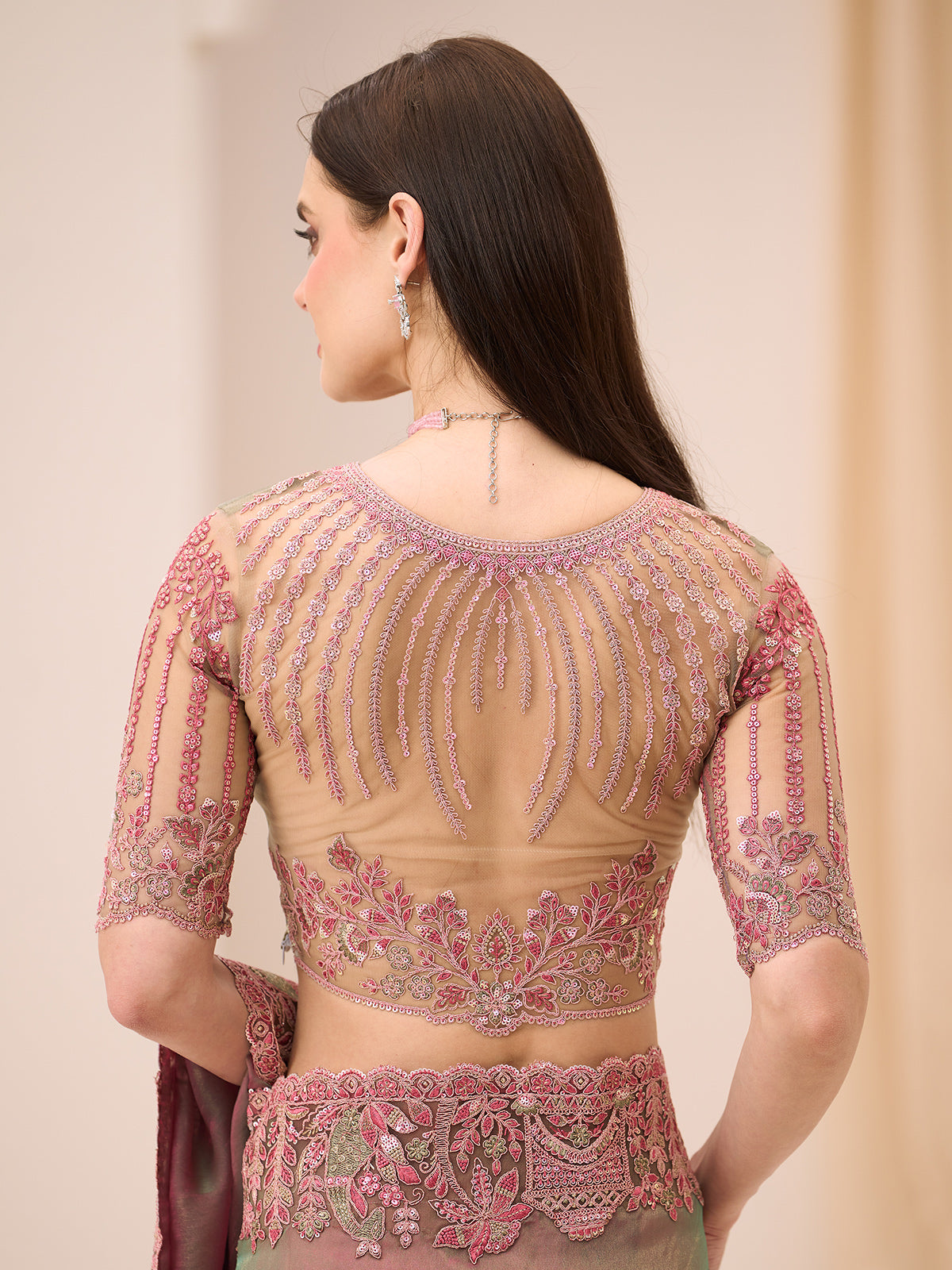 Onion pink dual toned georgette saree