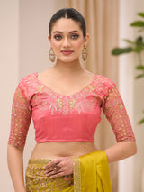 Yellow festive wear saree in satin chiffon
