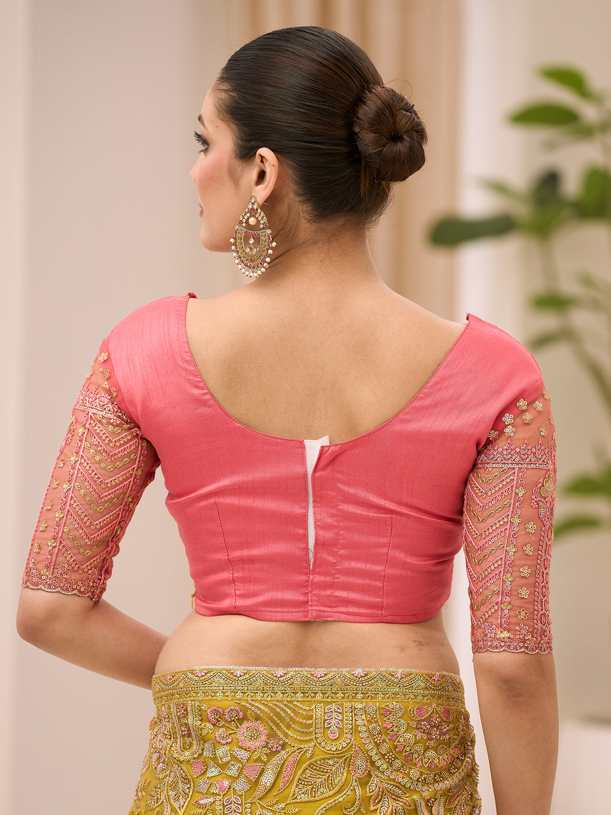 Yellow festive wear saree in satin chiffon