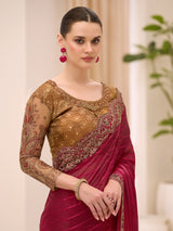 Maroon georgette saree for party celebration