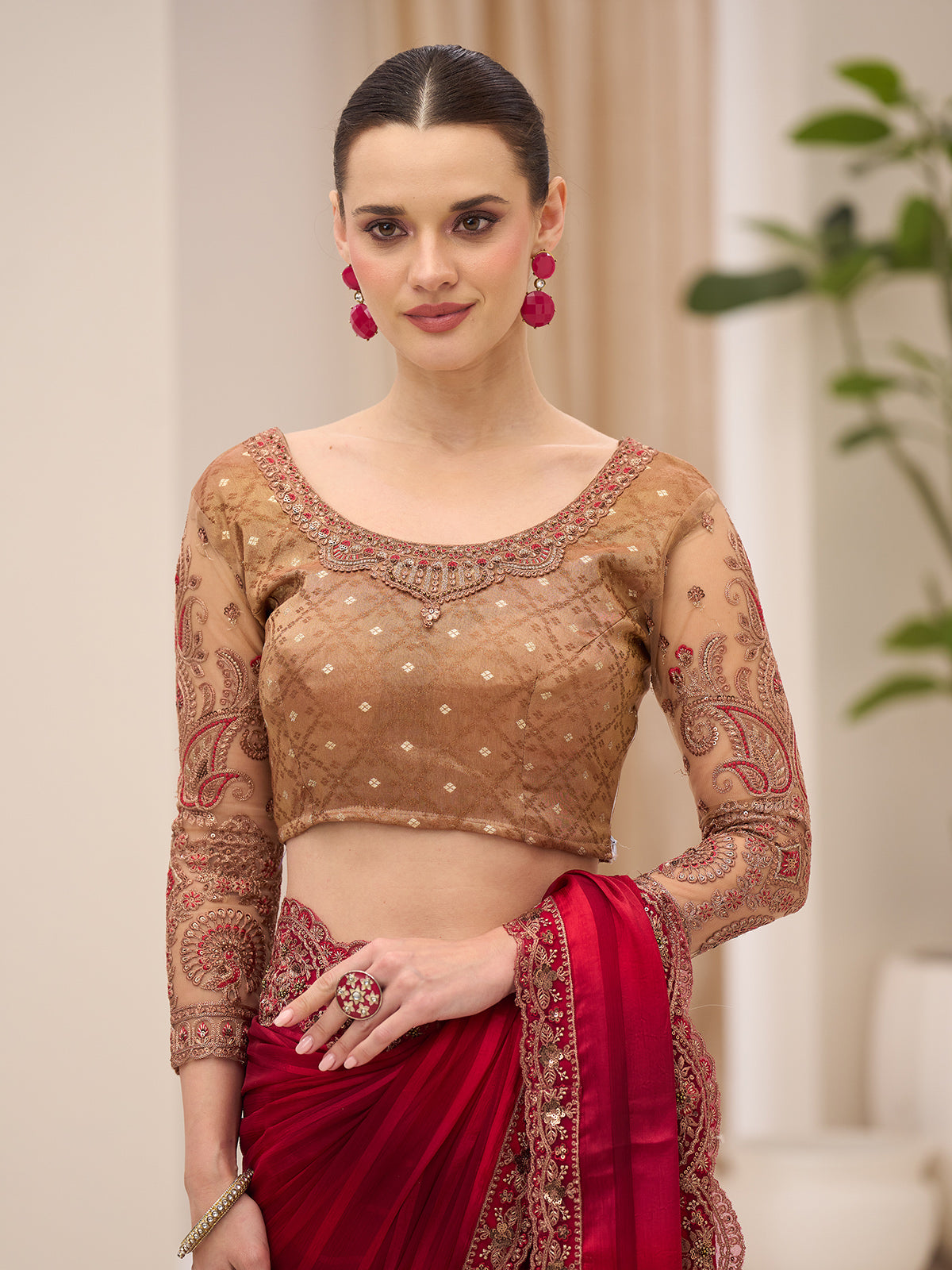 Maroon georgette saree for party celebration