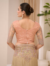 Beige festive wear tissue saree with resham embroidery