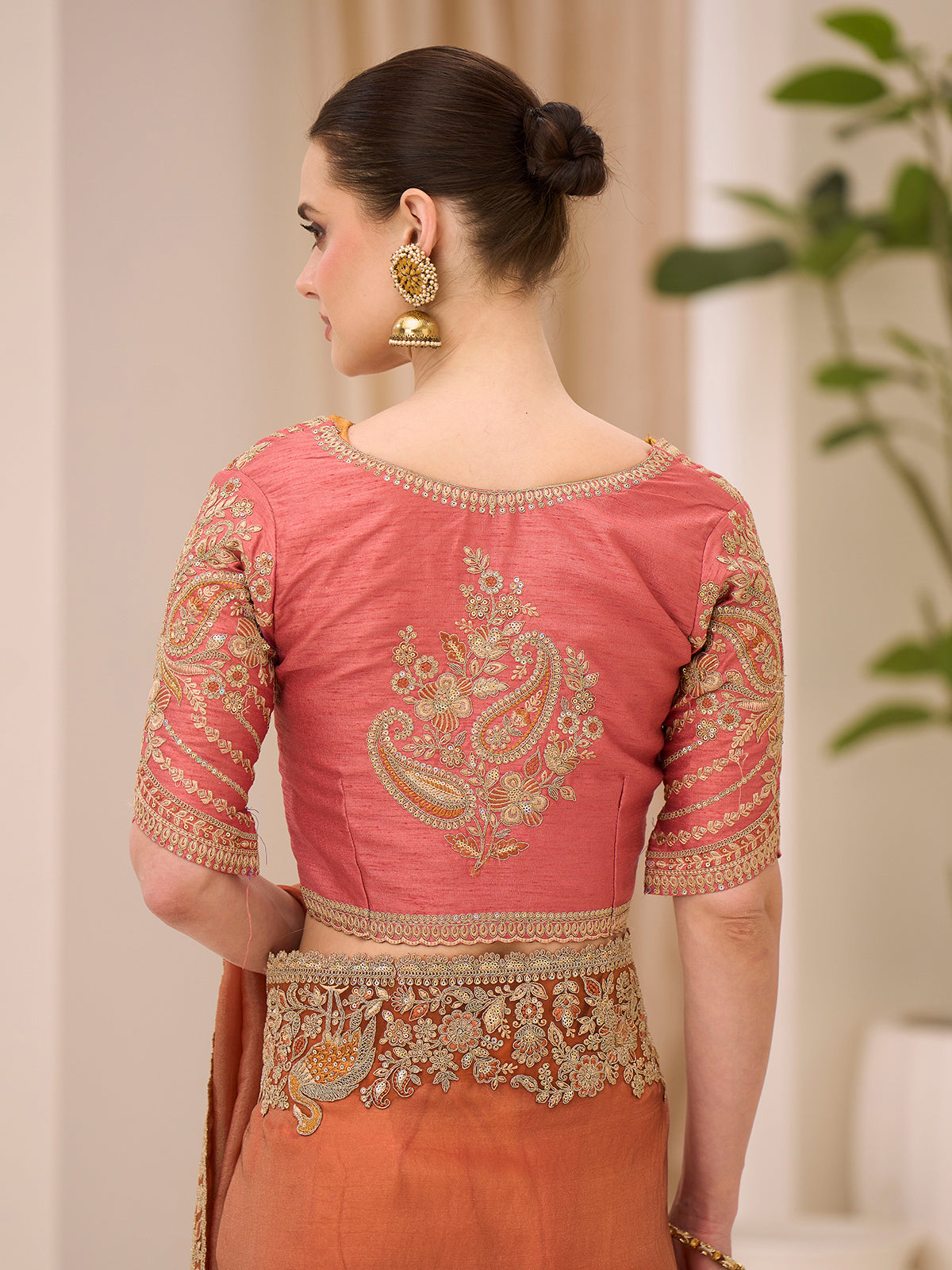 Rust orange festive wear silk saree