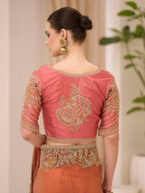 Rust orange festive wear silk saree
